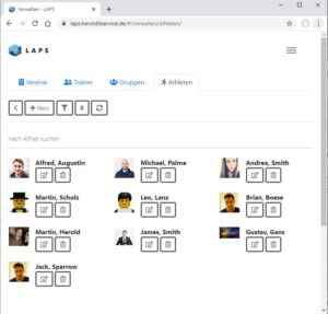 LAPS Screenshot Athleten Übersicht