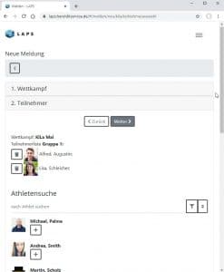 LAPS Screenshot Neue Meldung Teilnehmer Auswahl