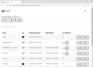 LAPS Screenshot Wettkämpfe und Events Übersicht